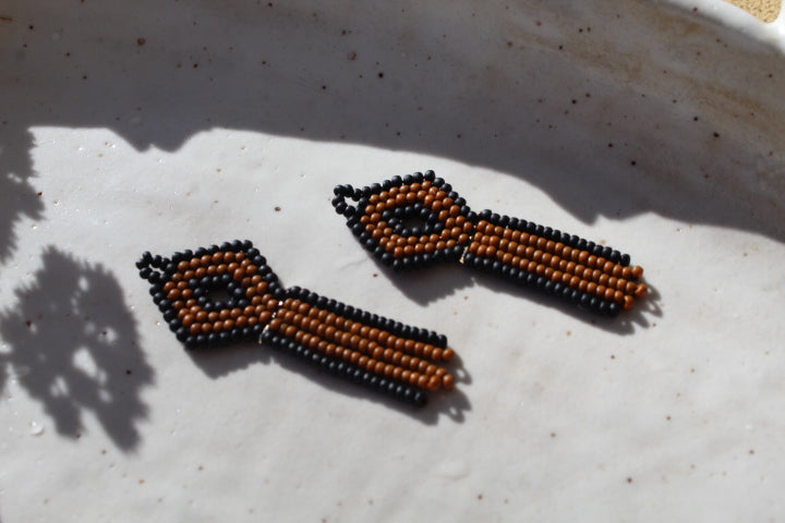 mini double diamonds - matte black + brown orange