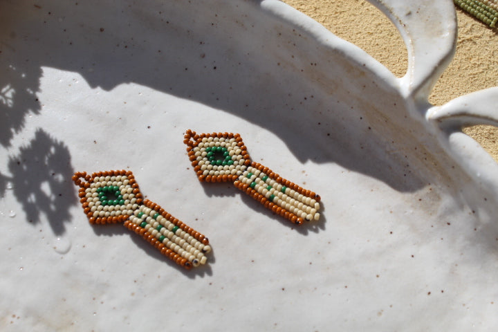 mini double diamonds - hunter green + cream + burnt orange