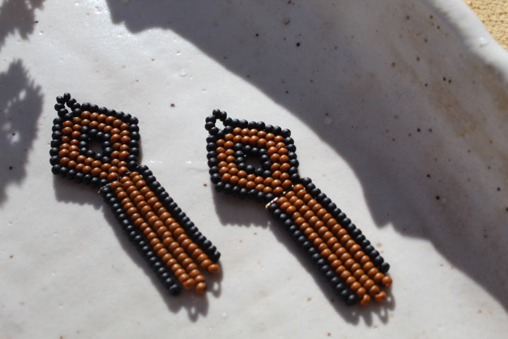 mini double diamonds - matte black + brown orange